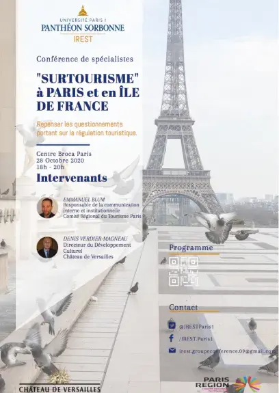 Affiche de la conférence Le “surtourisme” à Paris et en Île-de-France : repenser les questionnements portant sur la régulation touristique